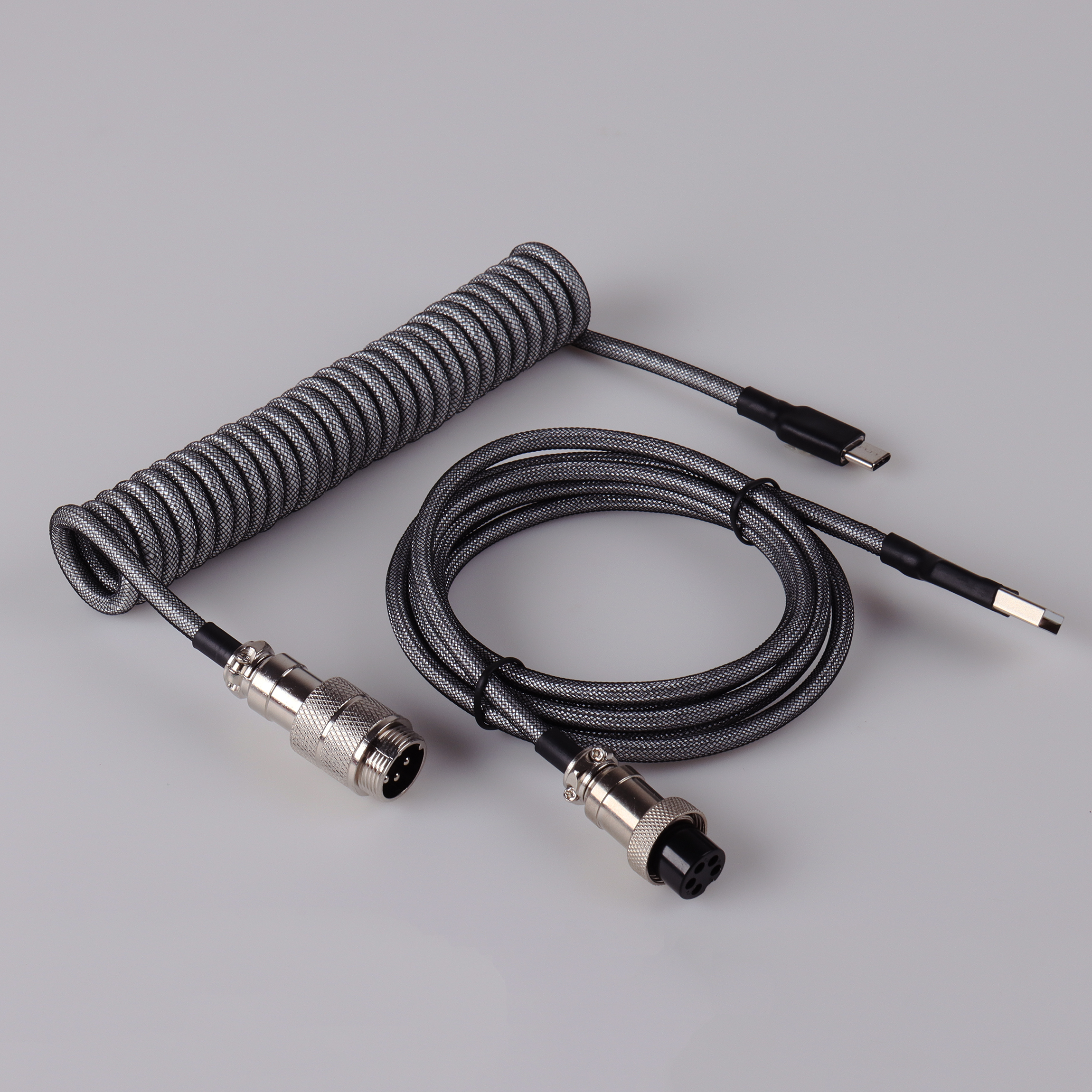 Cable de teclado Usb en espiral LANO, teclado en espiral negro, Cable Usb tipo C, conector de aviador de Metal, Cable de teclado Usb GX16 para juegos