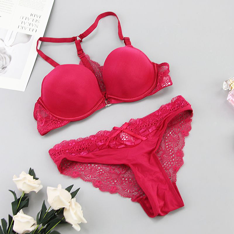 Nowa moda Bralette seksowna bielizna bezszwowe komplety biustonoszy push-up zapinane z przodu cukierkowa kolorowa bielizna damska mały rozmiar biustonosza: Czerwony / 75b