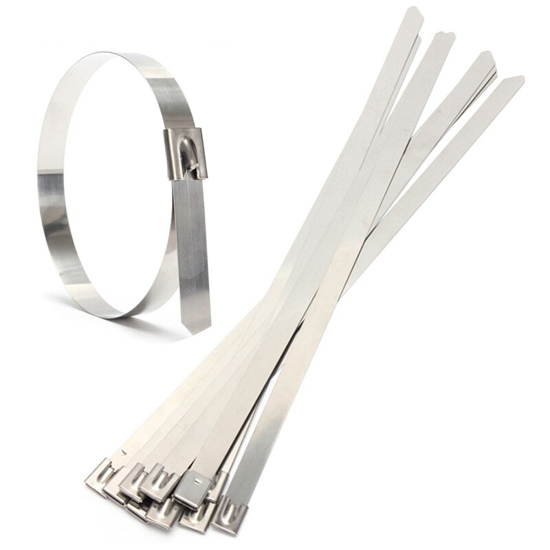 10 pcs 0.39" x 15.75" Stainless Steel Metal Cable Zip Tie Wrap Exhaust Straps: Default Title