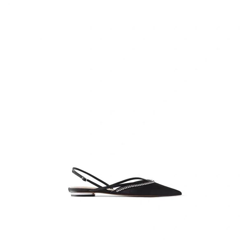 Kvinders za sorte flade sko muller diamant smykker slingback sandaler sko
