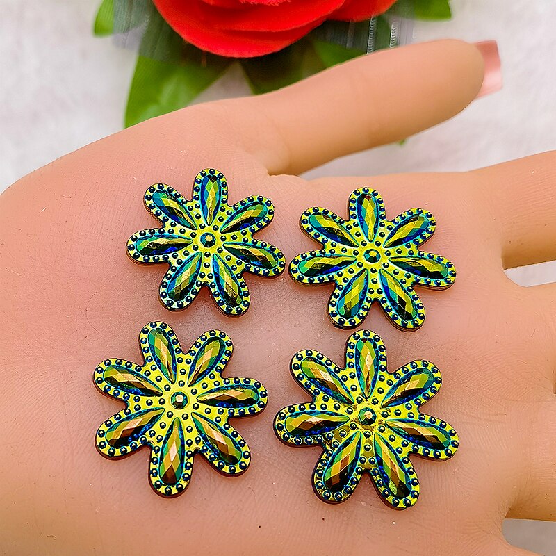 30PCS 25mm AB Acrylic Flower Rhinestone Flatback Wedding Diy Button Crafts: green-30PCS