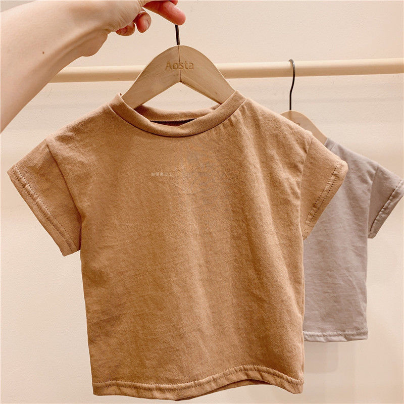 Baby Boy T-shirt 2022 Zomer Koreaanse Meisjes Kleding Pasgeboren Korte Mouw Tees Zuigelingen Jongens Katoen Solide Toevallige Trui tops: Dark Brown / 9M(73)