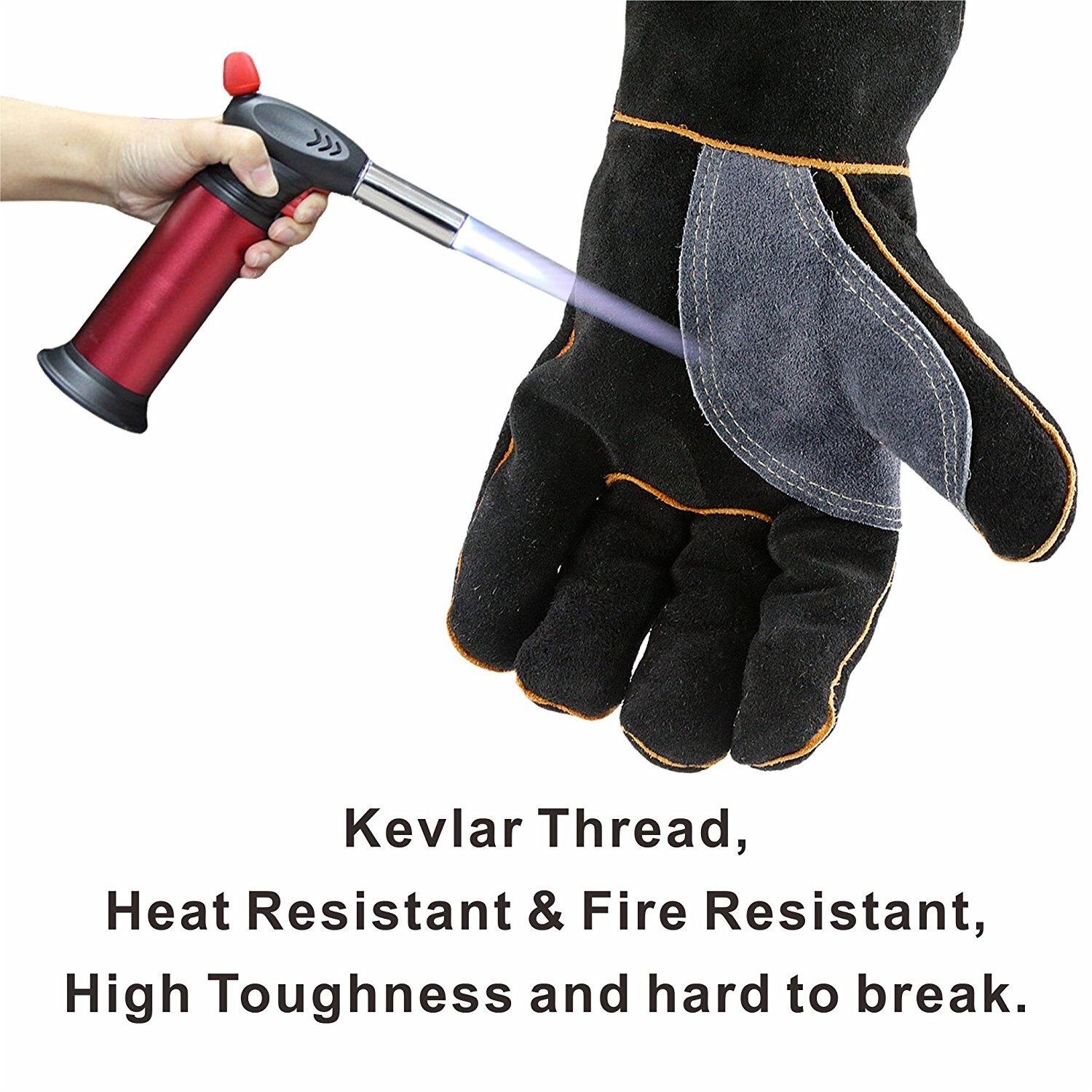 HHPROTECT BBQLeather Forge/Mig/Stick Welding Gloves Heat/Fire Resistant, Mitts for Oven/Grill/Fireplace/Furnace/Stove/Pot Holder