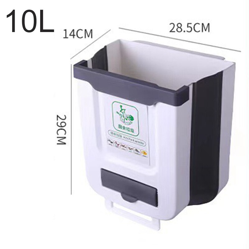 8/10L Foldable Trash Can For Kitchen Hanging Recycling Garbage Basket Cabinet Door Wall-mounted Kitchen Trash Can Toilet Bin: 10L white