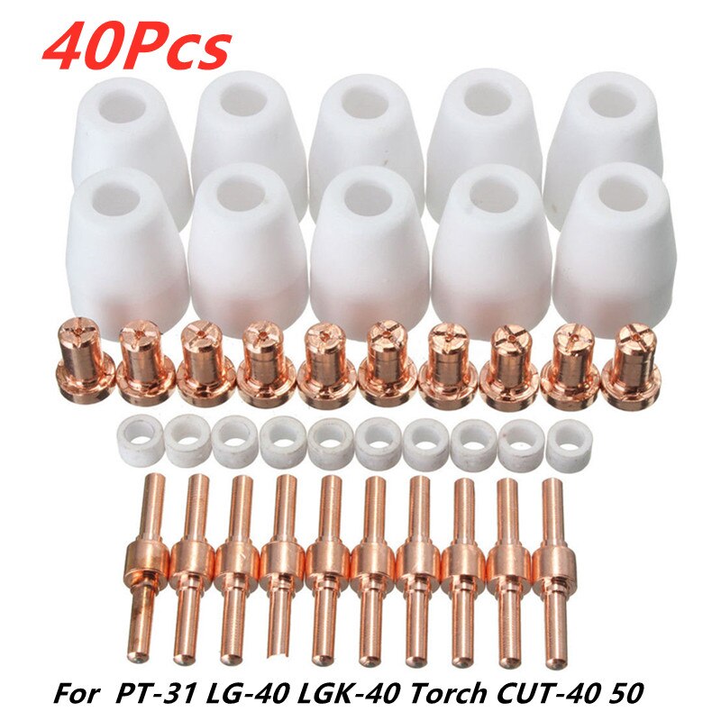 85Pcs Air Plasma Cutting Tips For LG-40 PT-31 Cutter Consumables CUT-40 CUT-50D CT-312 Swirling Rings Electrode Shield Cups 40A: 40pcs