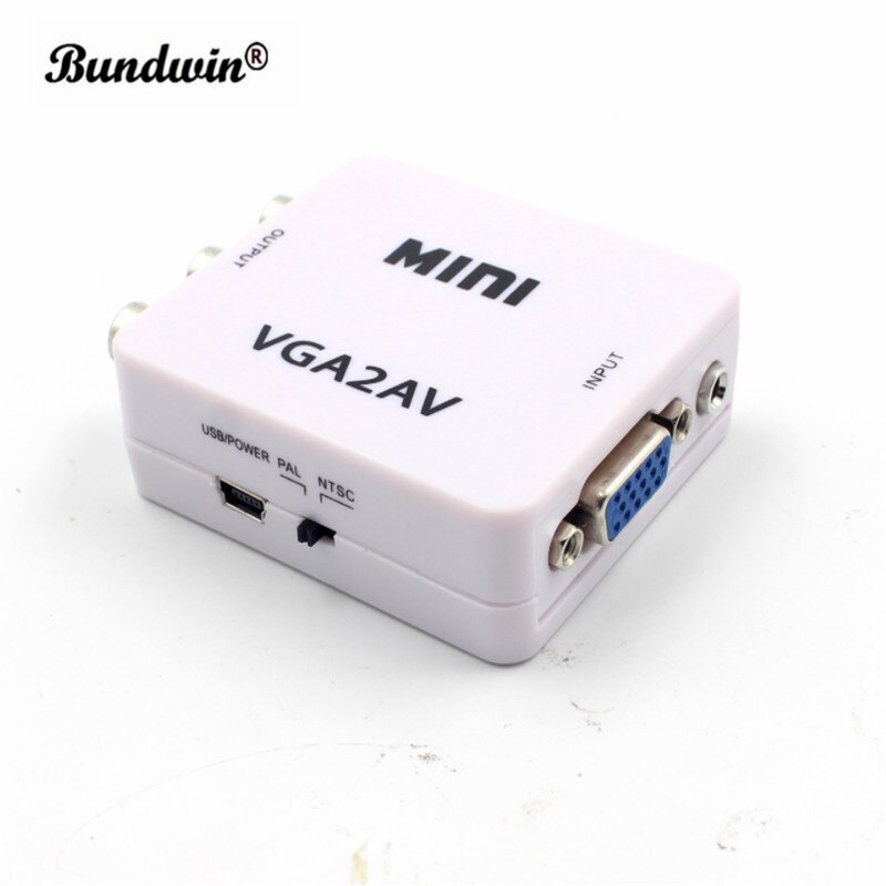 Bundwin VGA to AV Mini Converter Adapter HD RCA CVBS AV to VGA Video Converter Conversor PC to TV Computer to TV