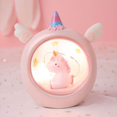 Unicorn baby sleep night light cute star Lamp girl heart bedroom romantic table lamp home decor luminous toys: Black