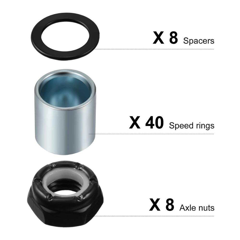 56 Pieces Skateboard Truck Hardware Kit Includes 8 Pieces Spacers, 8 Pieces Axle Nuts and 40 Pieces Speed Rings for Skateboard a