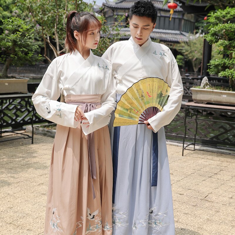 Traditionele Dans Kostuums Hanfu Vrouwen Mannen Crane Borduren Prestaties Kleding Folk Fee Jurk Festival Rave Outfit DC3163