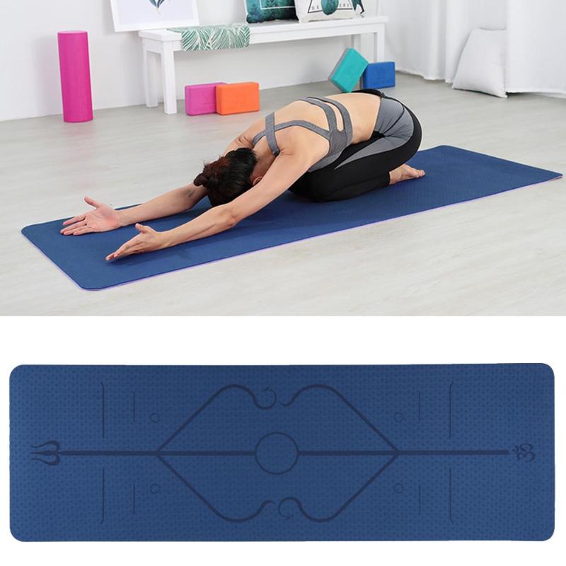 Yogamatten, draagbare antislip fitnessapparatuur, yogamat tpe, tweekleurige mat met positielijn voor beginners