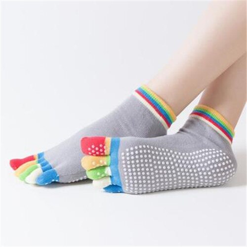 Vrouwen Sport Kleurrijke Yoga Sokken Fitness Pilates Katoenen Sokken Regenboog Workout Anti Slip Teen Sokken Ademend: GRAY