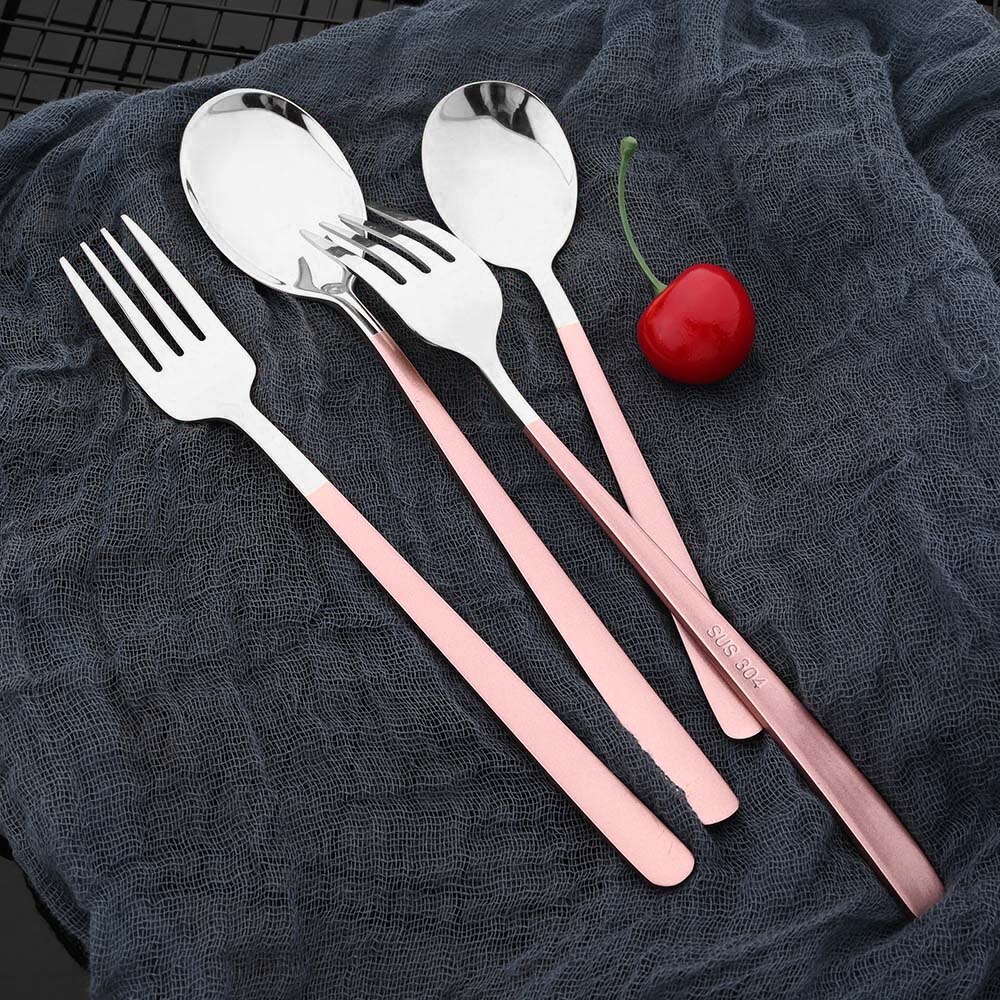 Pink Silver Dinnerware Cutlery Set 304 Stainless Steel Tableware Steak Knife Fork Dessert Spoon Flatware Silverware Set For Home