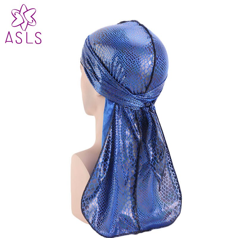 turbante Durag sedoso con estampado de cocodrilo Unisex pelucas Durags Doo Bandanas de abrigo para la cabeza Biker pirata sombrero accesorios para el cabello: Azul real