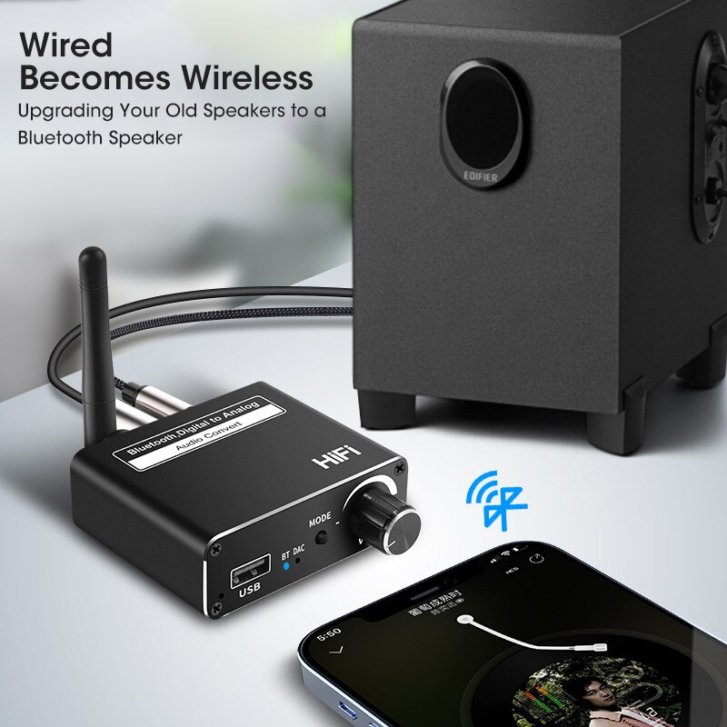 3 In 1 Coaxial Optical Fiber DAC Bluetooth-compatible 5.0 Receiver Digital to Analog Audio Converter 3.5mm AUX Adapter