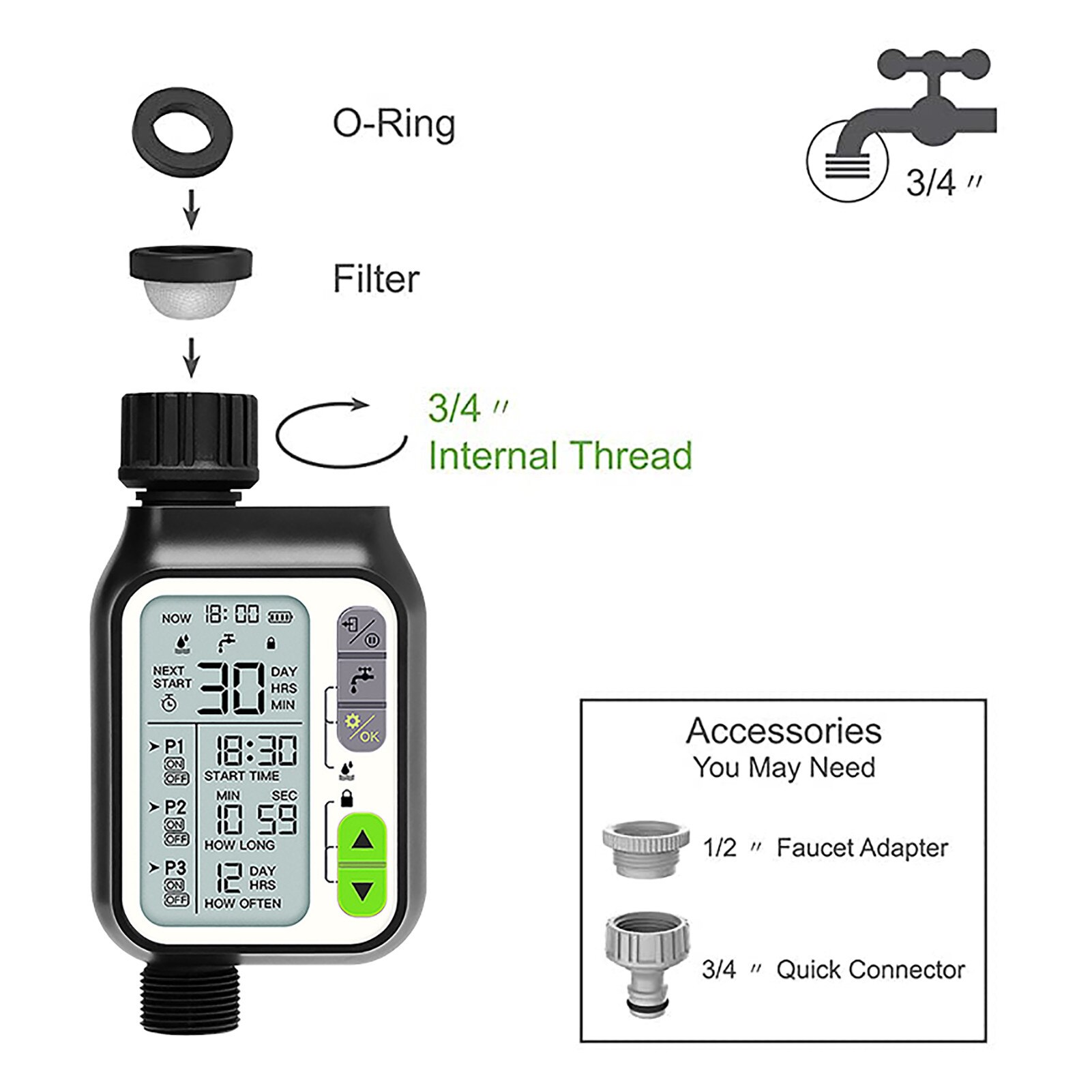 Automatic Smart Water Timer Digital LCD Screen Hose Automatic Watering Timer Timer Irrigation Lock Rain Sensor IPX5 Waterproof