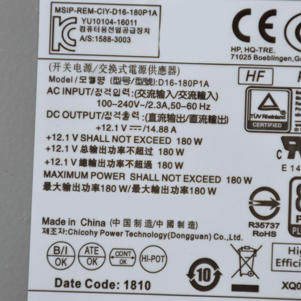 180w 4+4pin for HP 280 Pro G3 MT Power Supply PA-1181-6HY D16-180P3A Psu