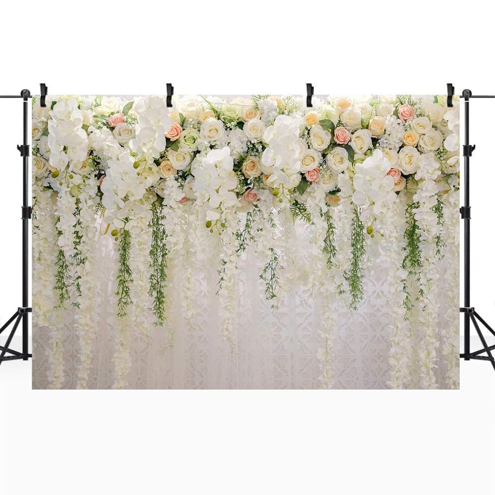 Fleurs mariage toile de fond blanc et Rose Rose mur fond nuptiale douche romantique scène photographie décors princesse fleur