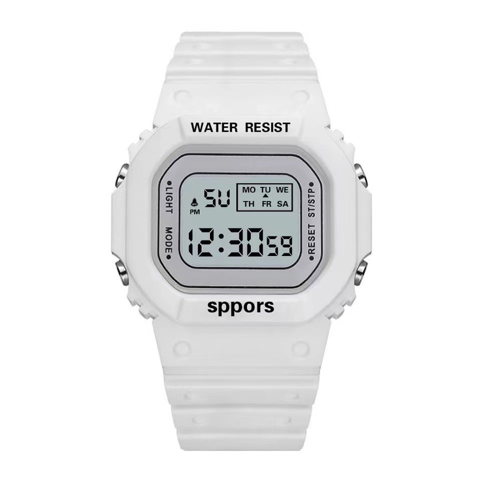 Relojes digitales deportivos a la para hombre, reloj de pulsera LED Simple resistente al agua, reloj electrónico informal de silicona con indicador de fecha y hora: Blanco