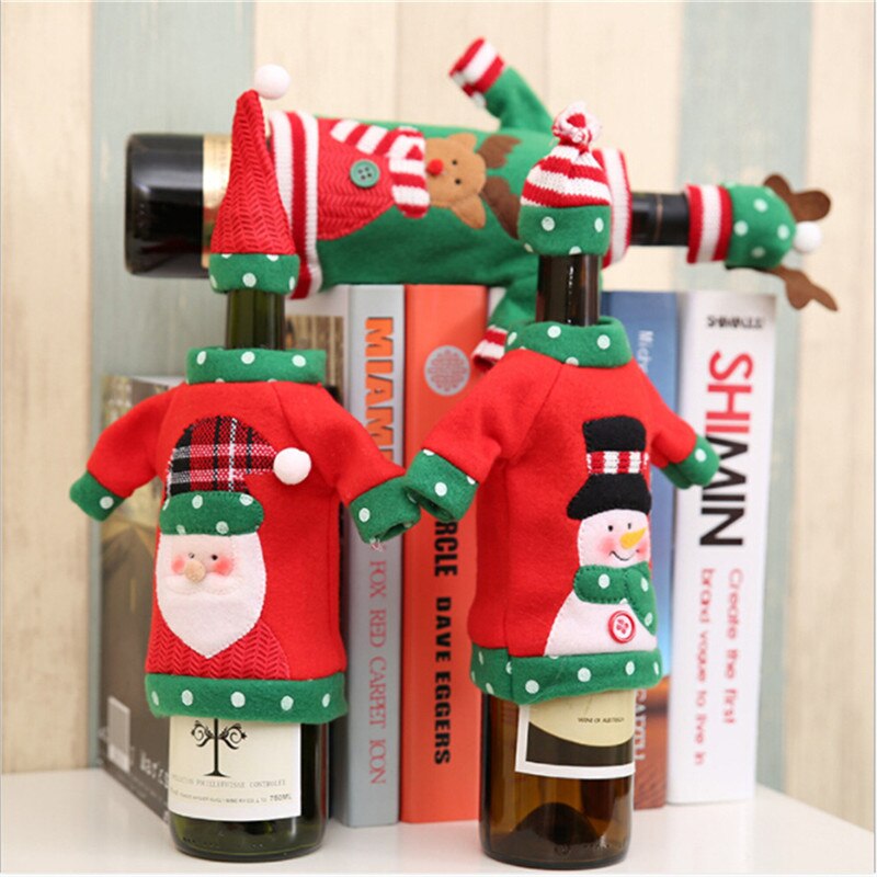 Kerst Wijnfles Decor Sneeuwpop Kerstman Herten Fles Cover Kleding Keuken Decoratie voor Nieuwjaar Xmas Etentje
