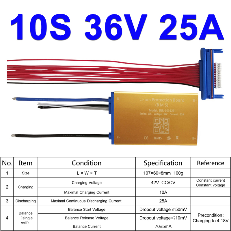 Super Dunne 36V 10S 15A 25A 35A Li Ion Bms Pcm Pcb Met Warmte Sensor En Op Off schakelaar Voor Hailong Batterij Ebike Batterij: Black