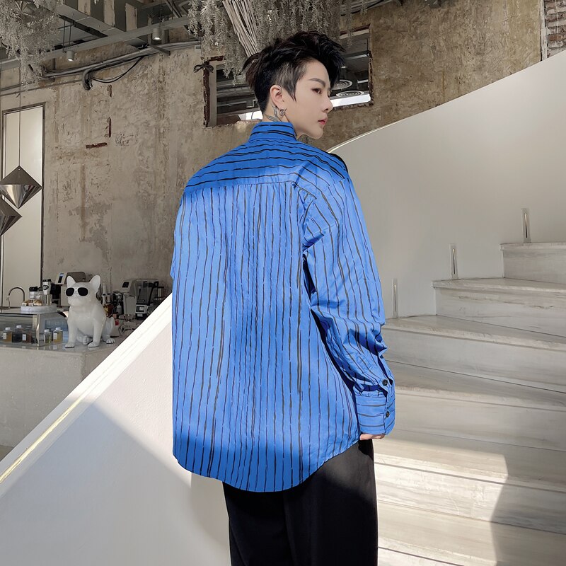 Chaleco a rayas para hombre, camisa informal holgada de manga larga, ropa de calle de Japón, coreano, Cityboy, a la