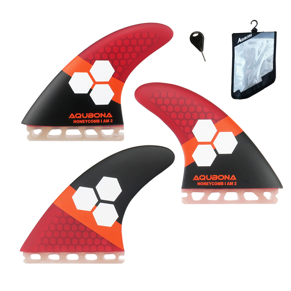 Aletas de fibra de vidrio para tabla de surf, doble pestaña, con bolsa de aleta, llave de aleta (Juegos pequeños, medianos, grandes): redC-key-bag