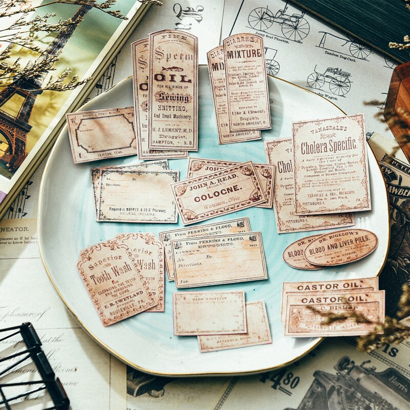 22Pcs Retro Label Bottle Vintage Stickers Junk Journal Ephemera France Style DIY Album Aesthetic Stickers Scrapbooking Material