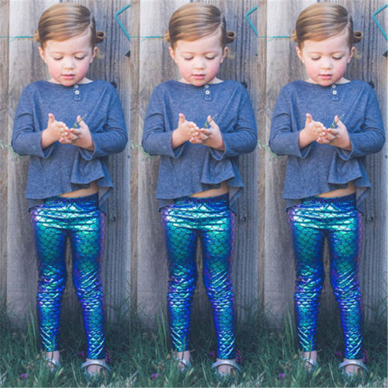 Mærke kid baby piger bukser småbørn havfrue fiske-skala leggings bukser stretchy blyant bukser