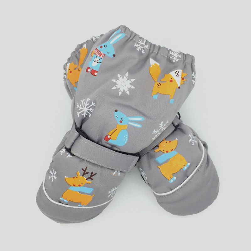 Winter Children Print Cartoon Deer Rabbit Thickening Ski Gloves Kids Windproof Waterproof Non-slip Long-sleeved Mittens AXYA