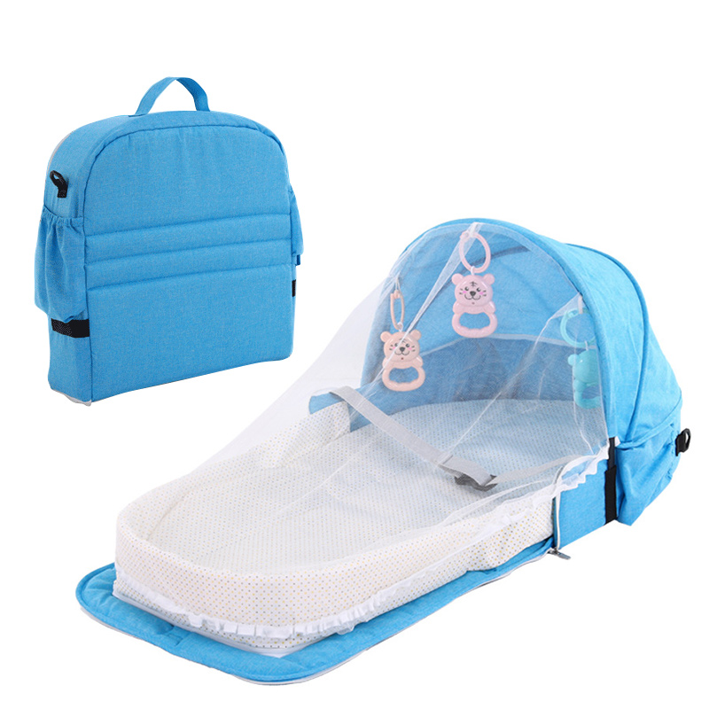 Bærbar baby seng åndbar rejse solbeskyttelse myggenet baby krybber til nyfødte multifunktions sammenklappelig baby reden seng: Pj3742d