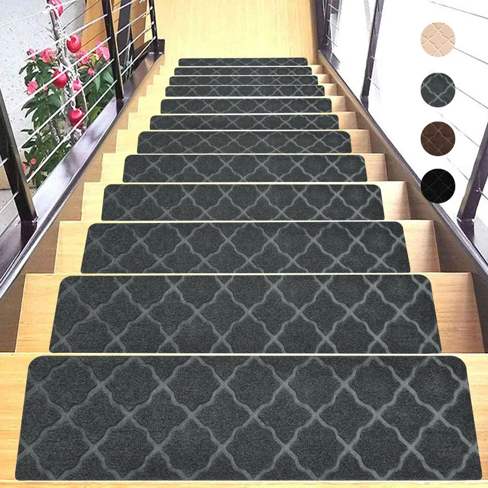 Self-adhesive Staircase Mat Non-Slip Safety Stair Tread Carpet Mat Soft Stripe Protection Cover Pads Home Decor: Blue