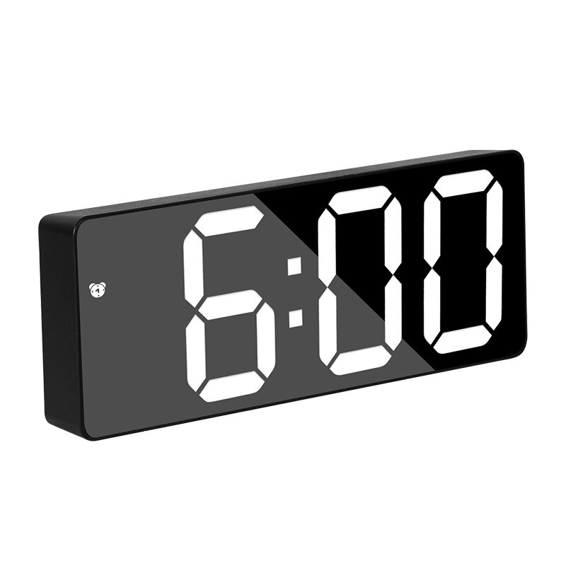 LED Mirror Digital Clock Alarm Battery USB Charging Date Temperature Display Snooze Funtion Electronic Watch Home Office Decor: B Black-white