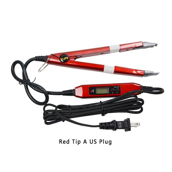 Extensión de cabello rojo por fusión, Conector de hierro, herramientas de unión de queratina, Conector de calor de fusión de temperatura ajustable, 1 ud.: Red TIP A US Plug