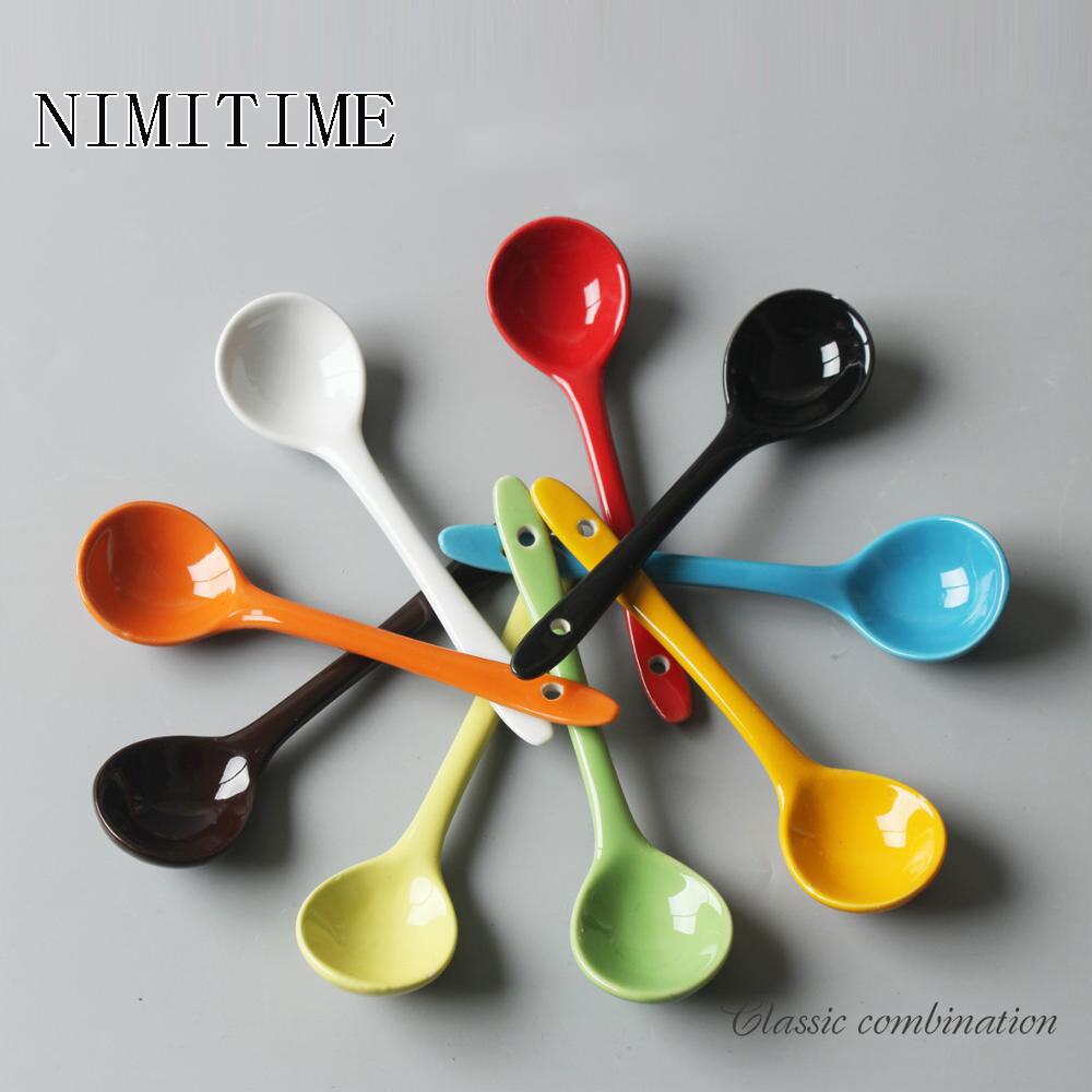 2 PC Colorful Ceramic Spoons Japanese And Korean Colorful Small Spoon Restaurant Spoon White Soup Spoon