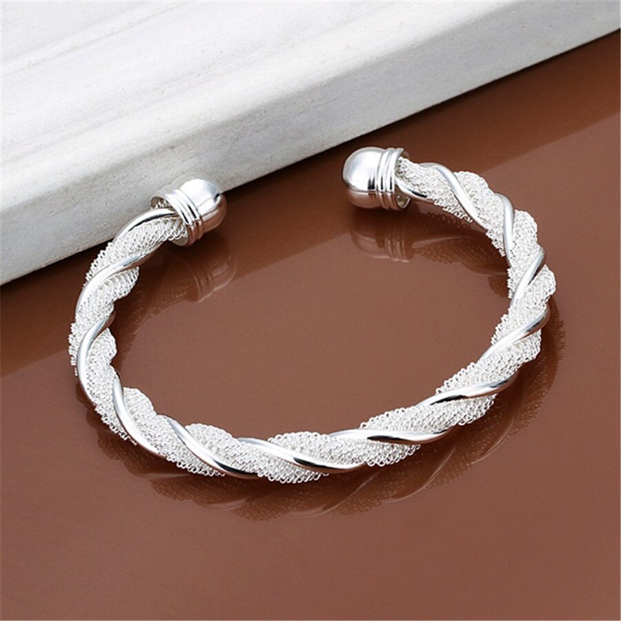 Kerstcadeau zilveren kleur sieraden mooie vrouwelijke draad mesh bangle armband sieraden voor vrouwen mannen B020
