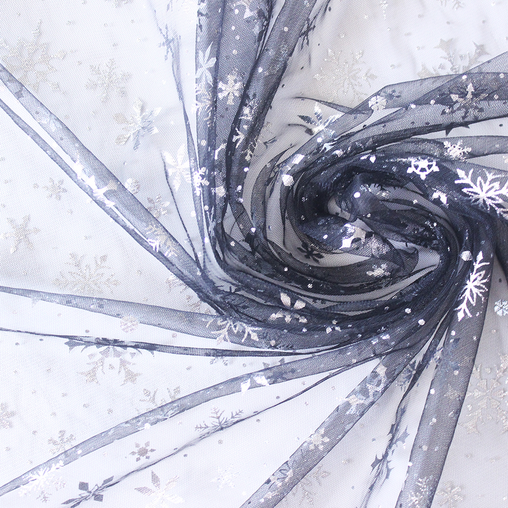 Silver Snowflake Tulle Mesh Fabric Girl Doll Dress Christmas party wedding Decration DIY Sewing Cloth accessories: M / black