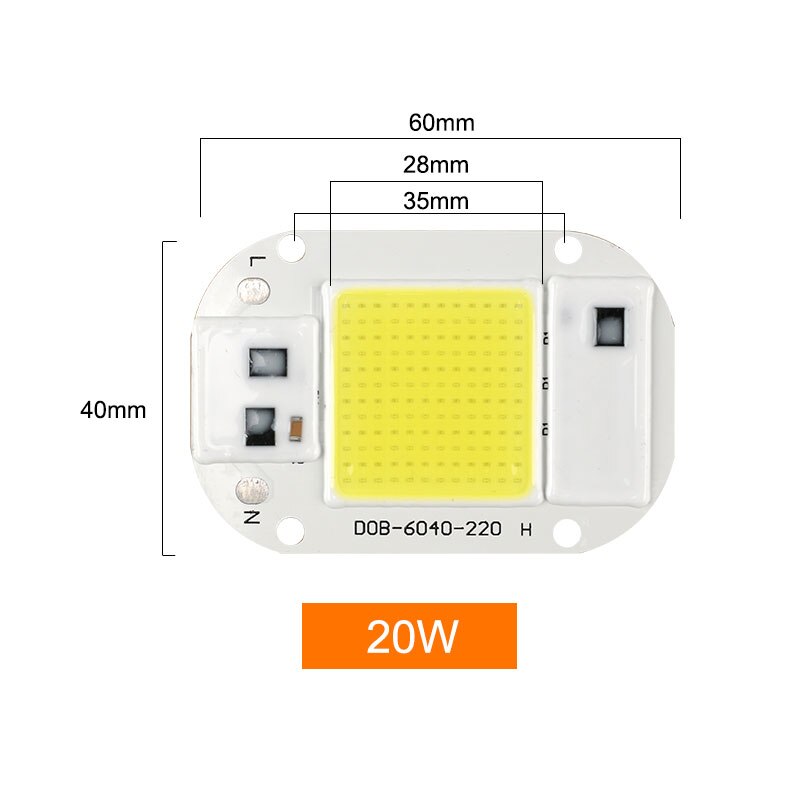 Cob led chip lampe 3w 5w 7w 10w 20w 30w 50w smarte ic lysperler 220v 240v diy til led pære projektør spotlight: Normal 20w / Kold hvid