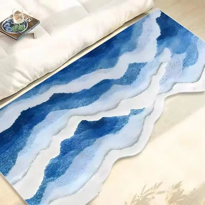 Tapete de banheiro romântico onda oceano peludo ondulado lavável azul tapete de banho 3d microfibra com apoio antiderrapante tapetes de banho