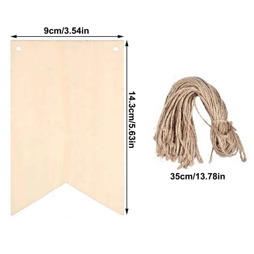 12/48 Pcs Natural Wooden Signs Banner Rustic Decorative Hanging Wooden Flag With Rope Wooden Craft Decor For Birthday Party