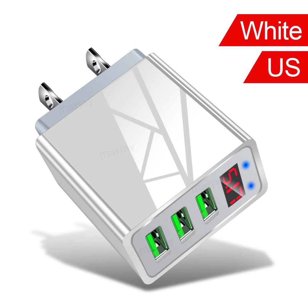 Marjay 3 Poorten Usb Charger Eu Us Plug Led Display 3.1A Snel Opladen Slimme Mobiele Telefoon Oplader Voor Iphone Samsung xiaomi Tablet: White US