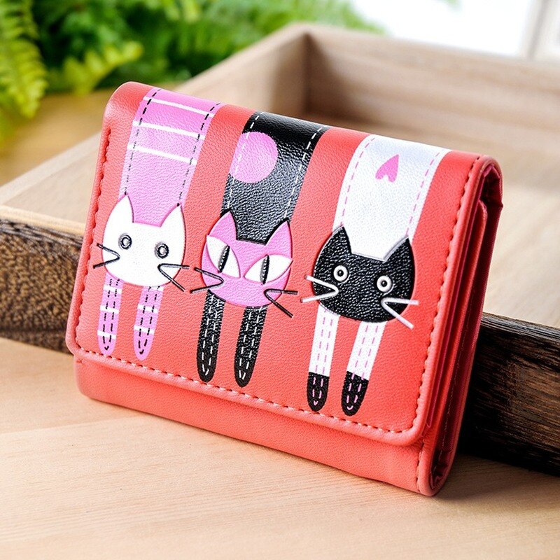 Women Cat Pattern Coin Purse Short Wallet Card Holders Handbag Women Long Clutch Wallet Large Capacity Wallets Phone Pocket Card: L20214241132-4