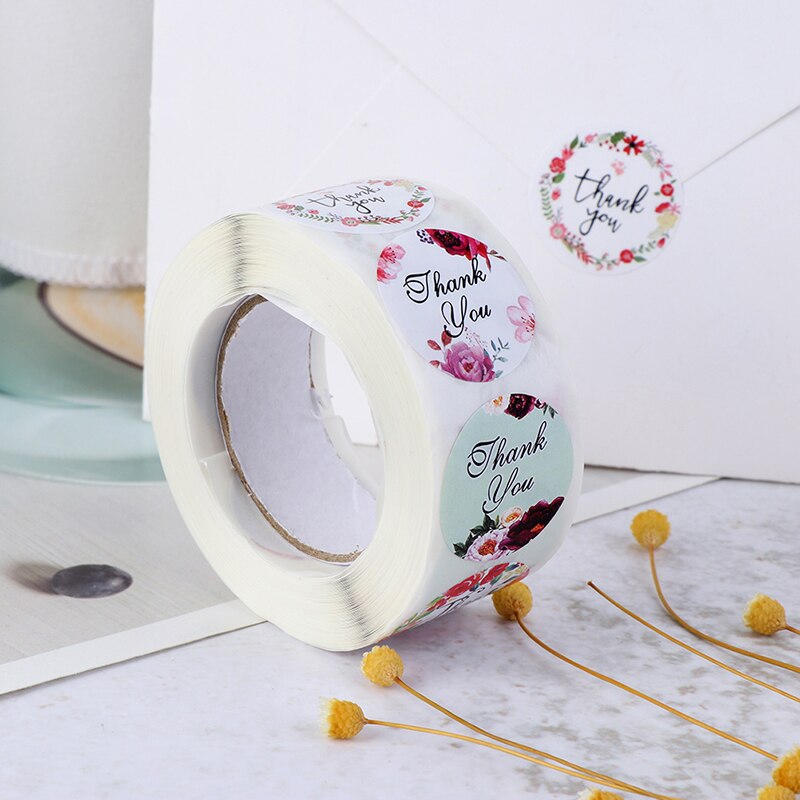 500 stuks/rol bloemen bedankstickers voor zegellabels, briefpapierstickers, plakboeken, kerststickers, decoratie
