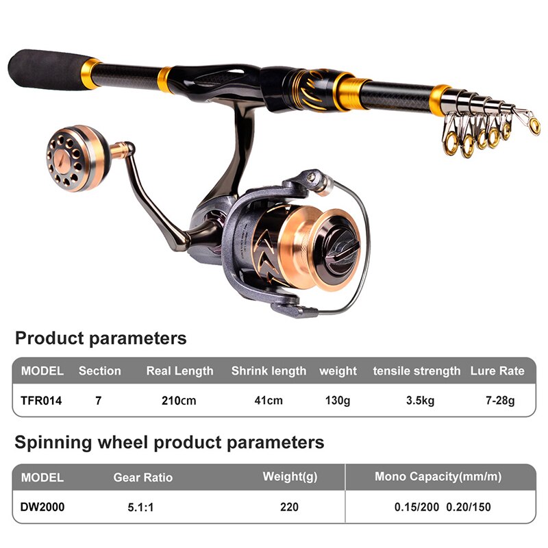 The 2.1m Telescopic Casting Fishing Combo Portable Ultralight Rod and 7.2:1 Gear Ratio Fishing Reel Fishing Combo Trout Rod