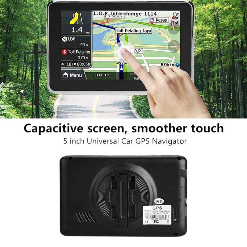 5 tums bilnavigator gps kontaktskärmsnavigering röstnavigator 256mb 8gb mp3/mp4 fm
