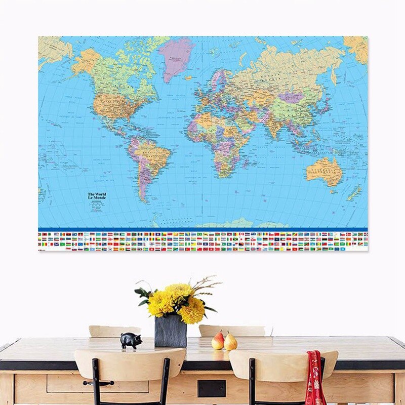 Mapa político del mundo Miller proyección 5 Maxi tamaño Poster ilustraciones para sala de estar decoración del hogar