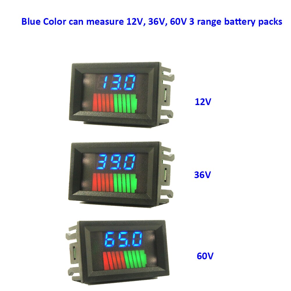 10 Segment LED Battery Level Bar Graph 12V/36V/60V 24V/48V/72V Lithium Battery Capacity Meter Charge Indicator Battery Tester: 12V 36V 60V Blue