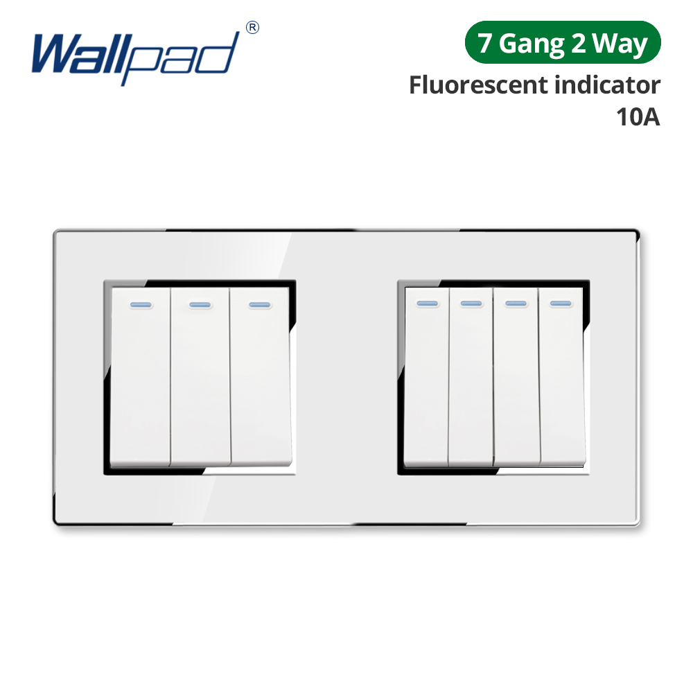 Wallpad White Acrylic Panel Wall Light Switch LED Dimmer USB Charge EU Socket Outlet 4 5 6 7 8 Gang 2 Way Reset 172*86mm