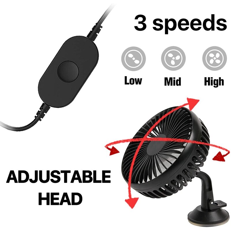 Car Auto Cooling Fan Automobile Clip Fan Powerful Quiet Ventilation Electric Car Fans With USB Plug For Car/Vehicle