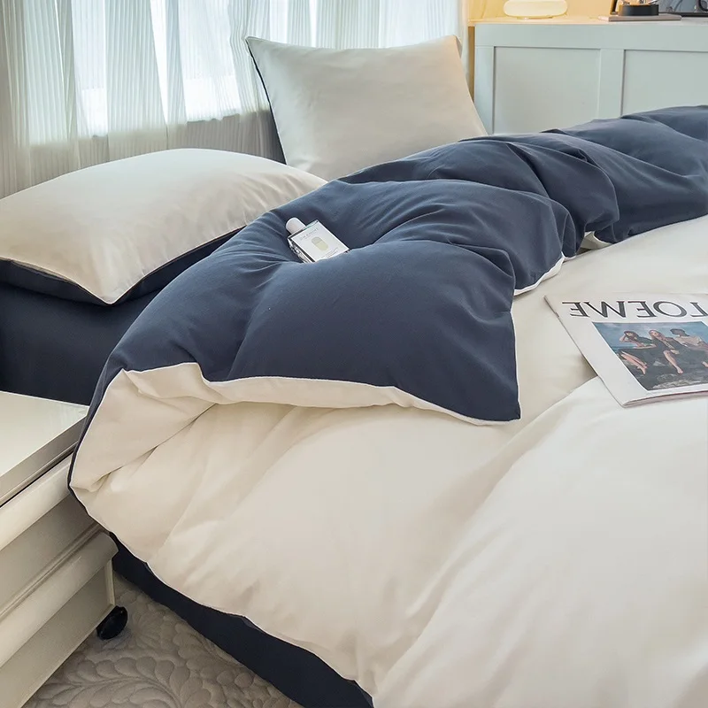 2-- sidet ensfarvet sengesæt med børstet stof, 4 dele dynebetræk, pudebetræk, sengetøjssæt, sengetøjssæt, sengetøj, queen size, kingsize: Tvilling / Gul