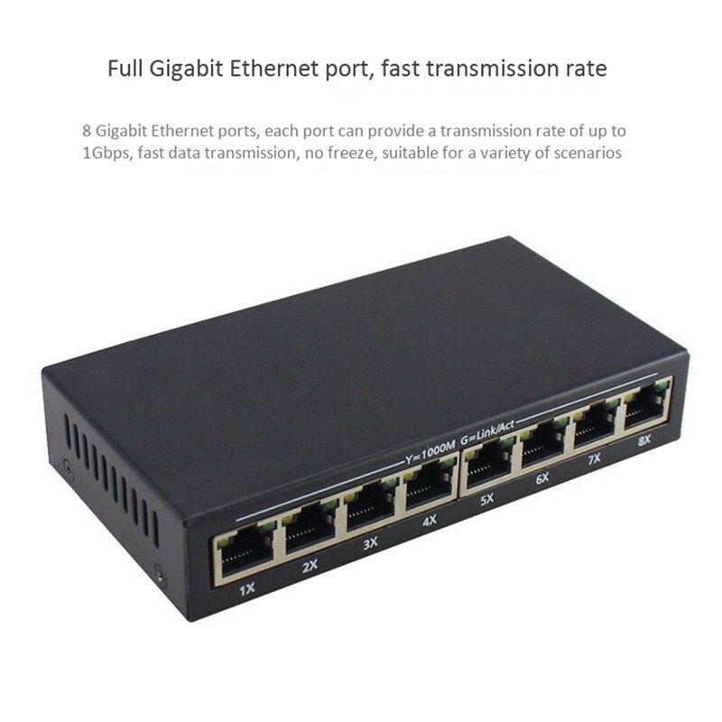 8-Poort Gigabit Ethernet Network Switch, Transmissie En Switching Apparatuur Routing Netwerk Schakelaar, Plug En Play, eu Plug